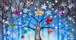 Twilight Tree II by Chloe Nugent - Original Glazed Mixed Media on Board sized 30x16 inches. Available from Whitewall Galleries